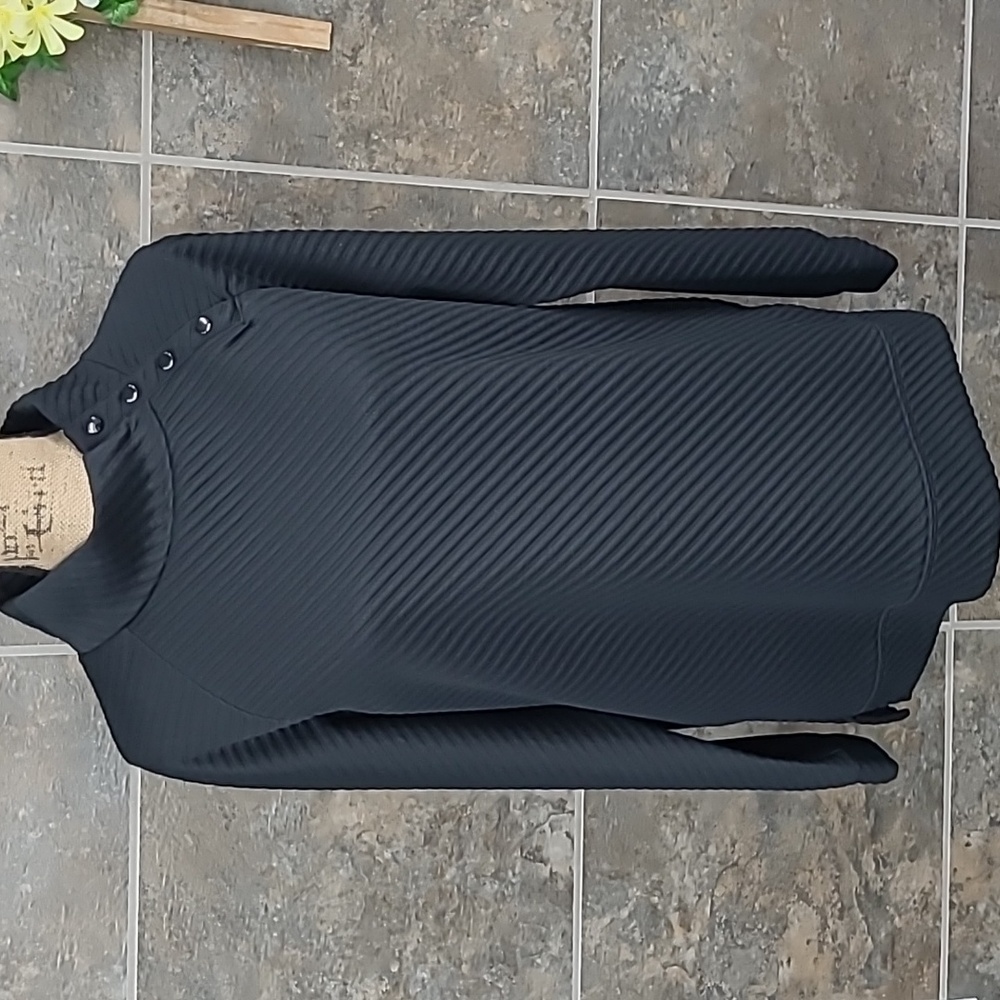 Black Ribbed Button-Up Sweater